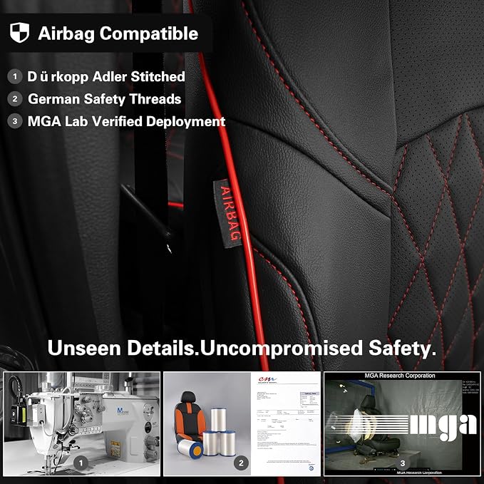 EKR Rav4 Seat Covers Custom Fit for Toyota Rav4 (Hybrid) SE/XSE 2026, Car Seat Cover Full Set for SUV,Factory-Style Upgrade, Easy-Wipe Protection,Faux Leather(Black with Red Piping) - Image 4