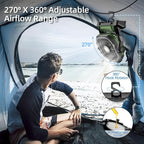 Camping Fan Rechargeable, 20000mAh Battery Powered Portable Fan with LED Light, 4-Speed 180° Adjustable, Camping Essentials for Tent, Travel, Car, Outdoor, Indoor, BBQ, Fishing, Jobsite - Green - Image 5