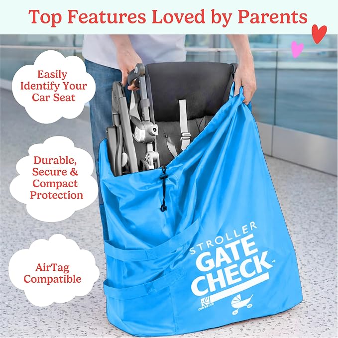 J.L. Childress Gate Check Bag for Single & Double Strollers, Neon Blue | AirTag compatible Gate Check Bag keeps strollers clean, protected & easy to identify when airport gate checking - Image 2