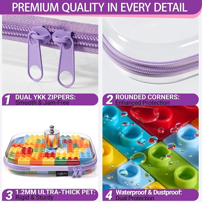 YQBRAO Clear Hard Shell Zipper Cases, 6 Multi-Size Organizers, Purple | Rigid clear shells in three practical sizes organize toiletries, cosmetics, cables, stationery and household essentials - Image 5