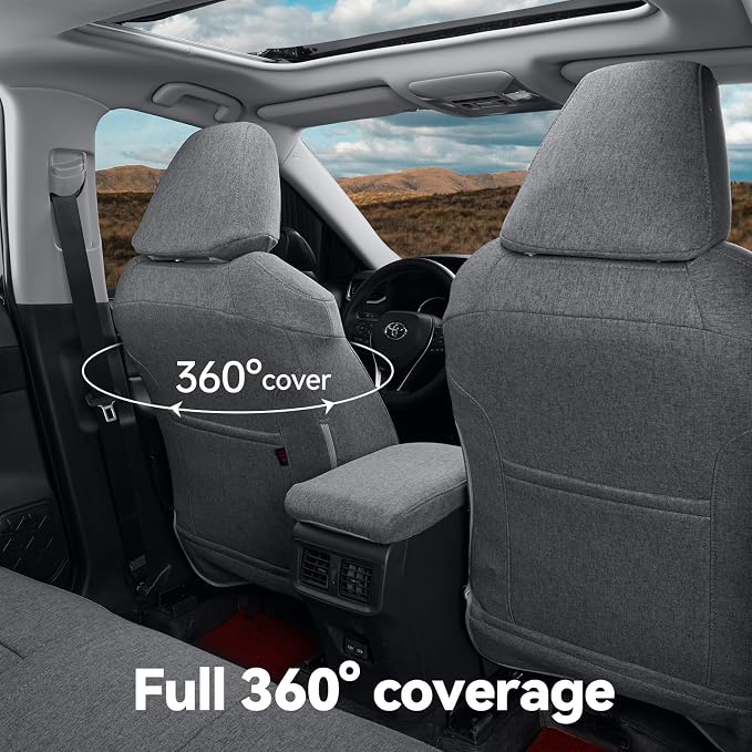 coverdream Corolla Cloth Seat Covers Full Set for 2023 2024 2025 2026 Toyota Corolla LE Seat Covers,Fully Covered,UV-Resistant,Breathable Car Seat Protector(Gray) - Image 3
