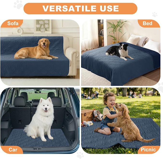 100% Waterproof Bed Cover Dog Blanket,Berlin Blue+Navy Blue 42"x50" | ,7-Layer Reversible Couch Covers for Dogs Met for Sofa Furniture Car Camping - Image 4