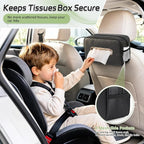 2PC Car Tissue Box Holder PU Leather Car Organizer with Side Storage Pocket | Tissue Box Cover, Fits 120-160 Standard Rectangular Tissue Boxes, Large Capacity Backseat Tissue Organizer for Car SUV Truck - Image 3