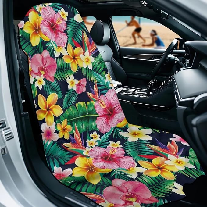Tropical Hibiscus Car Seat Towel Sweat Auto Seat Towel Protector | Hibiscus Floral Auto Front Seat Protector with Storage Bag Car Interior Accessories Sweat Car Seat Cushion Towel - Image 2