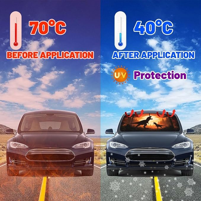 Dinosaur Sunset Car Windshield Sunshade Umbrella Sunset Print Sun Shade for Car Windshield Umbrella Upgraded Sunshades Blocks UV & Heat Front Window Shades for SUV Sedan Auto - Image 5