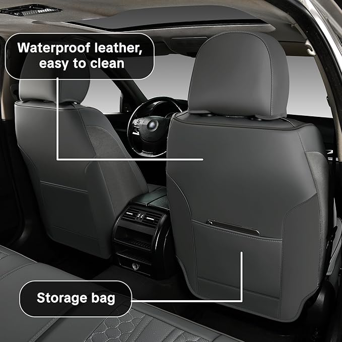 Full Set of Dark Gray Genuine Leather Seat Covers, Universal Fit | Four-Layer Anti-Slip Design with Lumbar Support - Image 6
