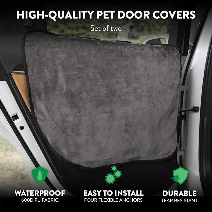 Plush Paws Products Velvet Car Door Protector | Washable & Waterproof Interior Door Cover for Car, Truck, SUV | One Size Fit Most Nonslip, Tear Resistant Door Guard | Set of 2 London Grey - Image 2
