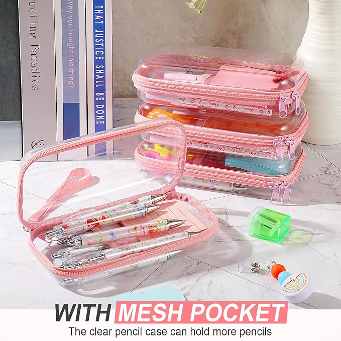 Sanwuta 4 Pcs Clear Hard Shell Zipper Case Plastic Case, Nude Pink - Image 6