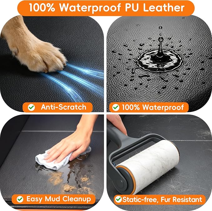 IceFun Hard Bottom Dog Car Hammock, Waterproof PU Leather Seat Cover | Supports up to 500 lbs, converts from hammock to cargo liner, waterproof PU leather with zipper side flaps - Image 4
