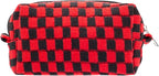 Checkered Makeup Bag for Purse, Small Travel Cosmetic Pouch,Red Black | Cute Zipper Makeup Organizer for Women, Travel Essentials, Toiletries, Makeup Brushes, Beauty Accessories&Bridesmaid Gifts by PAZIMIIK