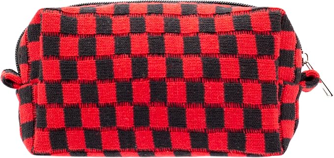 Checkered Makeup Bag for Purse, Small Travel Cosmetic Pouch,Red Black | Cute Zipper Makeup Organizer for Women, Travel Essentials, Toiletries, Makeup Brushes, Beauty Accessories&Bridesmaid Gifts by PAZIMIIK