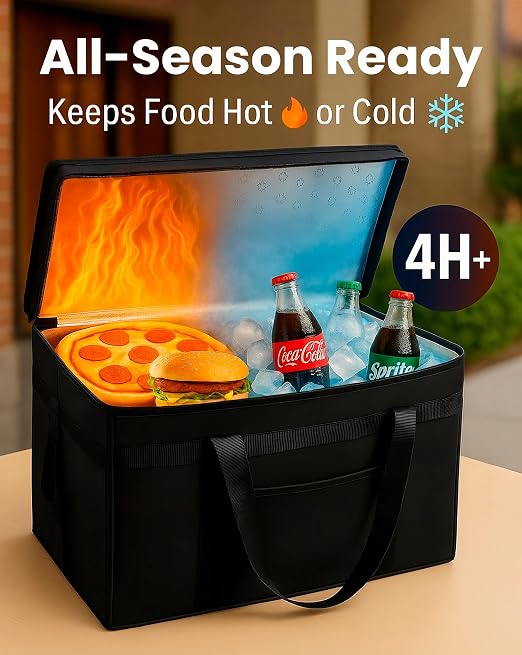 Bodaon Insulated Food Delivery Bag with Hard Baseboard, XXXL, Black, 1 Pack | Heavy-Duty, Waterproof Lining, Cold/Hot Warmer for Delivery, Reusable Grocery Carrier for Pizza, Drinks, Camping, Commercial - Image 8