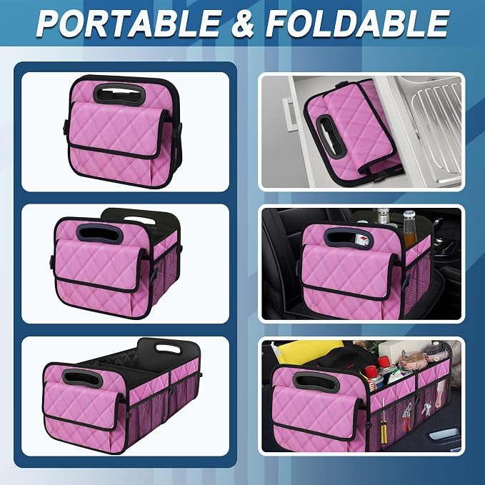 Deosk Car Trunk Organizer for SUV, Car Organizers and Storage with Reinforced Handles, Car Accessories for Women/Men 70L Waterproof Polyester Trunk Organizer(Large, Pink) - Image 4