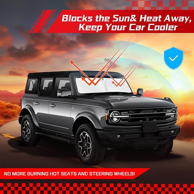 ARISMOTOR Windshield Sun Shade for Ford Bronco 2021-2025 2026 | Custom Fit, Foldable, Front Window Sunshade Sun Visor Protector, Block UV Rays, Keep Car Cooler - Image 7