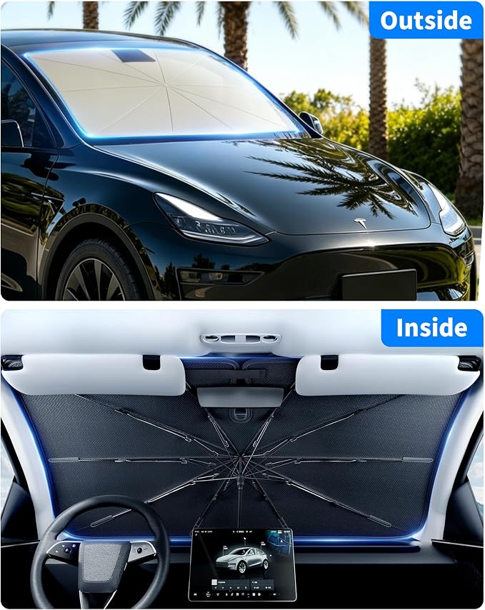 Windshield Sun Shade Umbrella for Tesla Model Y | car accessories,56 x 36 in windshield sun shade,car window shades,car sun shade windshield - Image 5