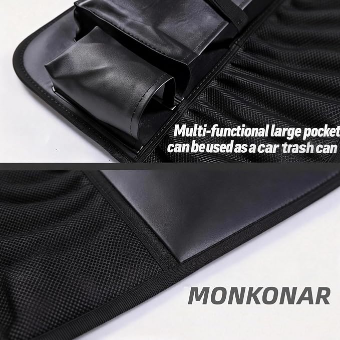 Leather Car Backseat Organizer with Tablet Holder - 9 Large Storage Pockets, Foldable Food Tray & Anti-Scratch Kick Mats - Universal Car Seat Protector for Kids, Pets & Travel Accessories 1 Pack - Image 3