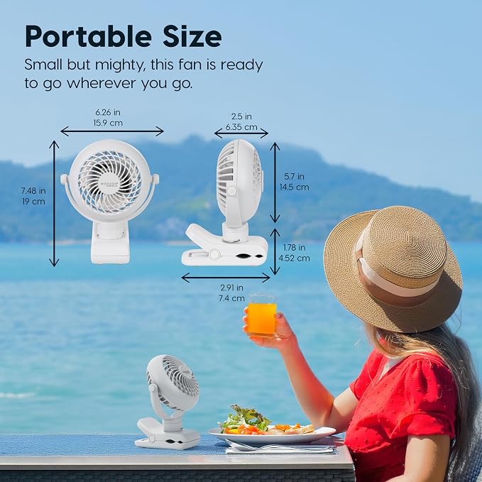 IRIS USA WOOZOO Cordless Portable Clip On Fan, USB-C Rechargeable, Blue | LED Light, Mosquito Repellent Tray, 360° Tilt, 3 Speeds, Pet Stroller Car Fan, Camping Golfing Outdoor Use - Image 2