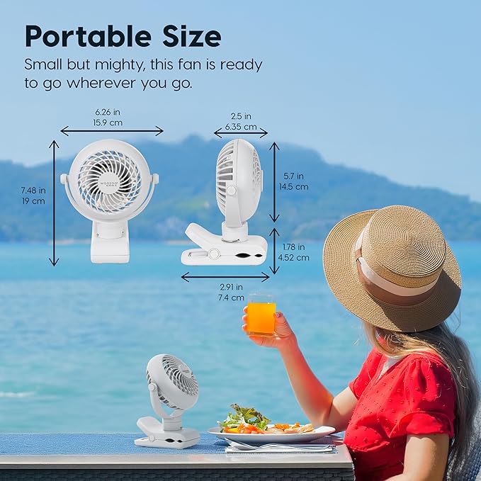 IRIS USA WOOZOO Cordless Portable Clip On Fan, USB-C Rechargeable, Black | LED Light, Mosquito Repellent Tray, 360° Tilt, 3 Speeds, Pet Stroller Car Fan, Camping Golfing Outdoor Use - Image 2