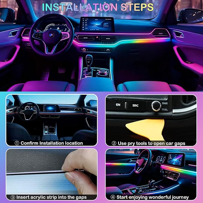 Interior Car LED Strip Lights with Wireless APP, Ambient Lighting Kits with Dynamic Dreamcolor Chasing, 16 Million Colors Acrylic LED Lights for Car, Sound Active Function Car Neon Lights (6 in 1) - Image 7