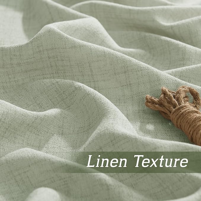 RYB HOME Linen Sheer Curtains 120 inches Long for Living Room | Breathable, Weave Textured, Rod Pocket, Semi Sheer, Sage Green, for Dining Room, W52 x L120, 2 Panels Set - Image 4
