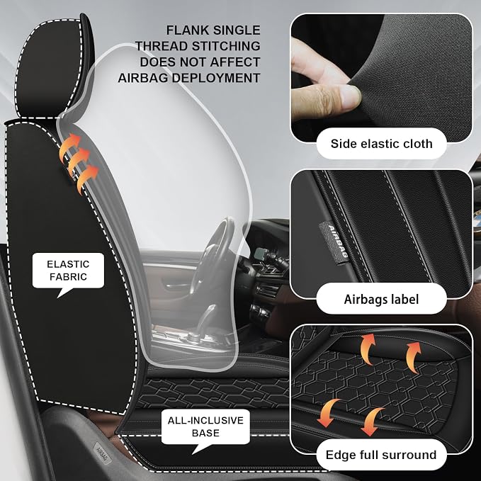 Car Seat Covers for Toyota 4Runner 2003-2026 2027 Full Set Faux Leather | Waterproof Breathable Scratch Resistant 360° Wrap Airbag Compatible Easy Clean (5 Seats,Black) - Image 4