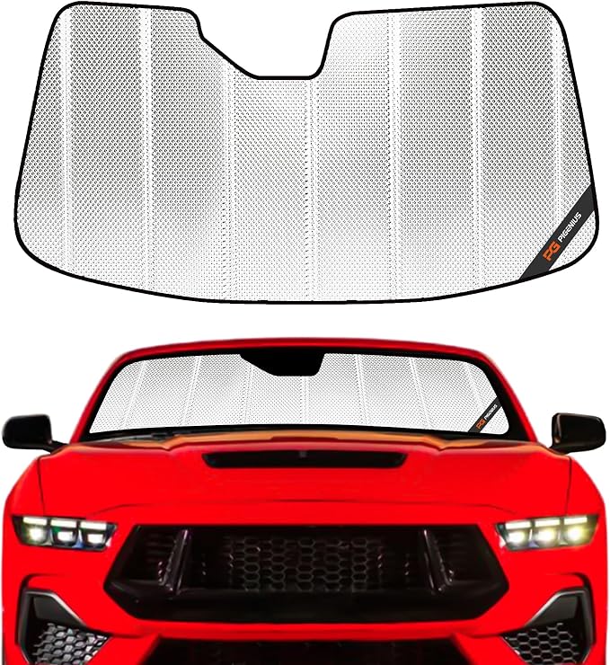 Pigenius Windshield Sun Shade for Ford Mustang 2024-2025, Reflective Aluminum Film Front Window Sunshade-B by Pigenius
