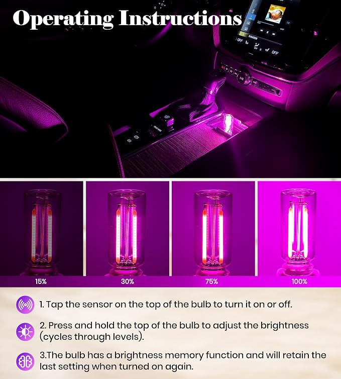 KENANEK 2PCS USB Retro Car Lamp, Touch-Control Portable LED Car Ambient Light, USB Powered Night Lights, Suitable for Bedroom, Camping, Holiday Decorations. (Blue Light) - Image 5