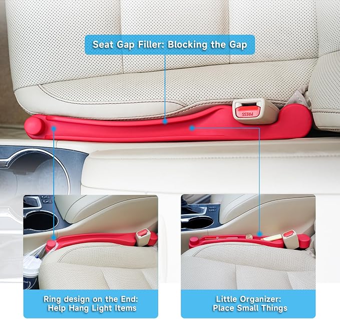 Givifive Car Seat Gap Filler Organizer 2Pack Soft Foam 3IN1 Multifunctional | Seat Side Gap Filler Strip with Slot & Hook Universal Fit Car SUV Truck Fill The Gap Between Seat & Console (Narrow Red) - Image 3