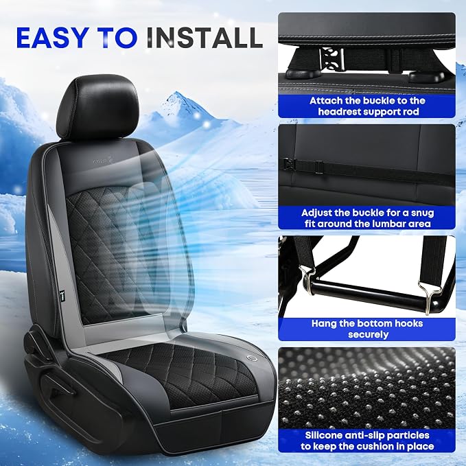 Cooling Car Seat Cover, Ventilated Seat Cushion Cooling Car Seat Pad for Summer Driving with Powerful Turbo Fans Universal Fit for Car SUV Truck Van-Light Grey - Image 7