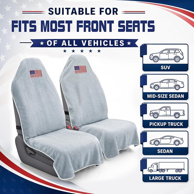 Car Seat Towel Cover, Sweat-Proof & Absorbent Microfiber Seat Protector for Gym, Workout & Beach, Universal Fit for Most Cars, SUVs & Trucks, 59"x29", Silver Gray Flag (2-Pack) - Image 6