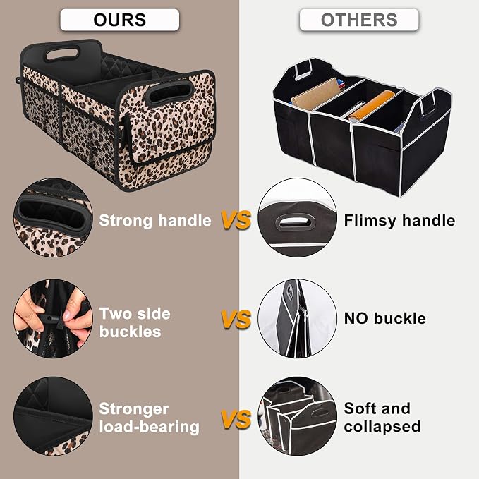 Deosk Trunk Organizer for SUV, Car Organizers and Storage with Reinforced Handles, Car Accessories for Women/Men - Large, Leopard Print - Image 2