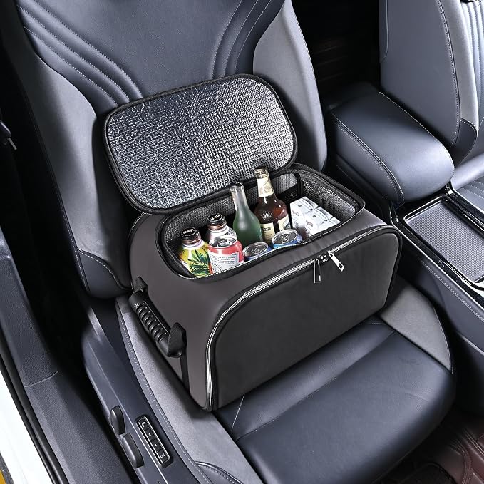 Foldable Car Insulated Storage Box, Portable Thermal Cooler Bag with Double Zipper & Sturdy Handle, Multi‑Purpose Car Seat Trunk Organizer for Drinks Snacks, Outdoor Picnic Camping Road Trips by SunshineSkyAutoProducts