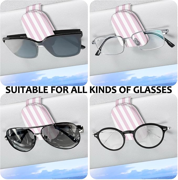2 Pack Magnetic Leather Sunglass Holder, Universal Magnetic Car Eyeglass Hanger Clip for Different Size Eyeglasses, Car Visor Accessories (Pink Stripes) - Image 5