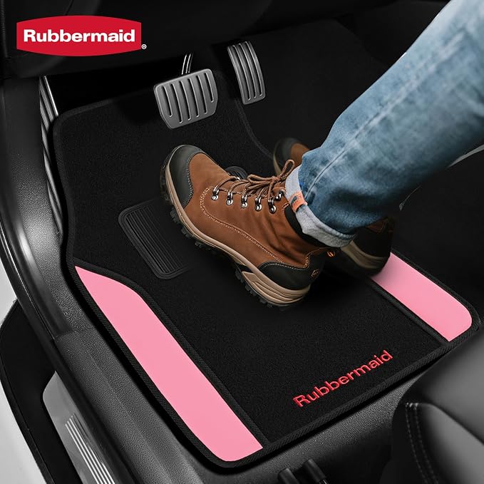 Rubbermaid Car Mats, Carpeted Floor Car Mat with Faux Leather & Built-in Heel Pad, Two-Tone Car Rug Floor Mats, Stylish Carpeted Floor Mats for Cars, Trucks & SUVs Pink Color - Image 6