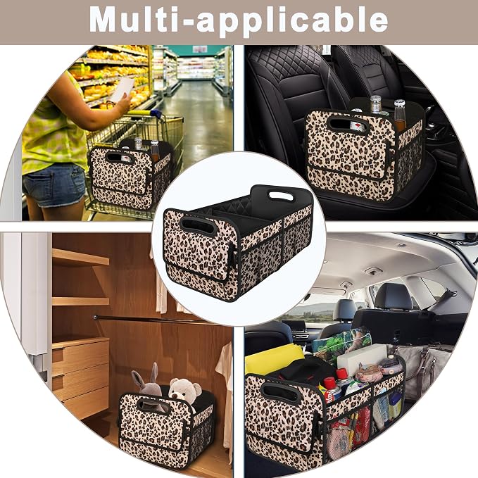 Deosk Trunk Organizer for SUV, Car Organizers and Storage with Reinforced Handles, Car Accessories for Women/Men - Large, Leopard Print - Image 6