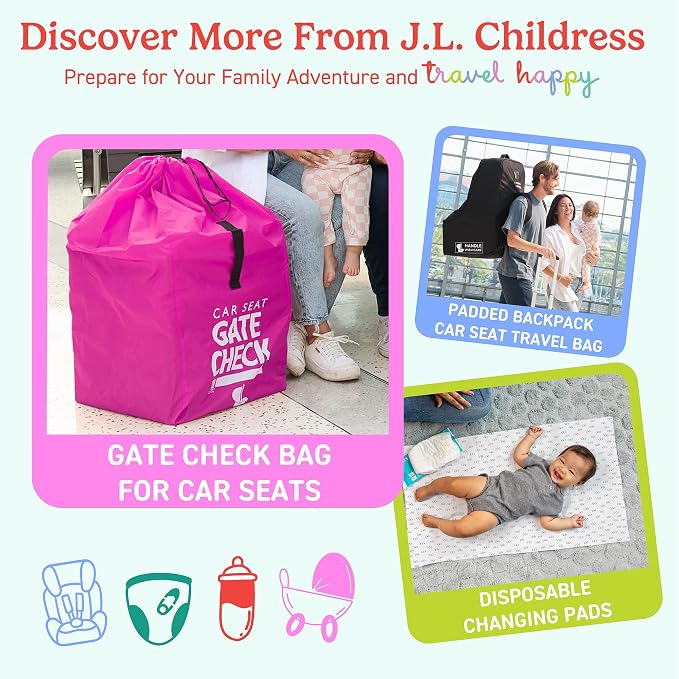 J.L. Childress Gate Check Bag for Single & Double Strollers, Neon Pink | AirTag compatible Gate Check Bag keeps strollers clean, protected & easy to identify when airport gate checking - Image 10