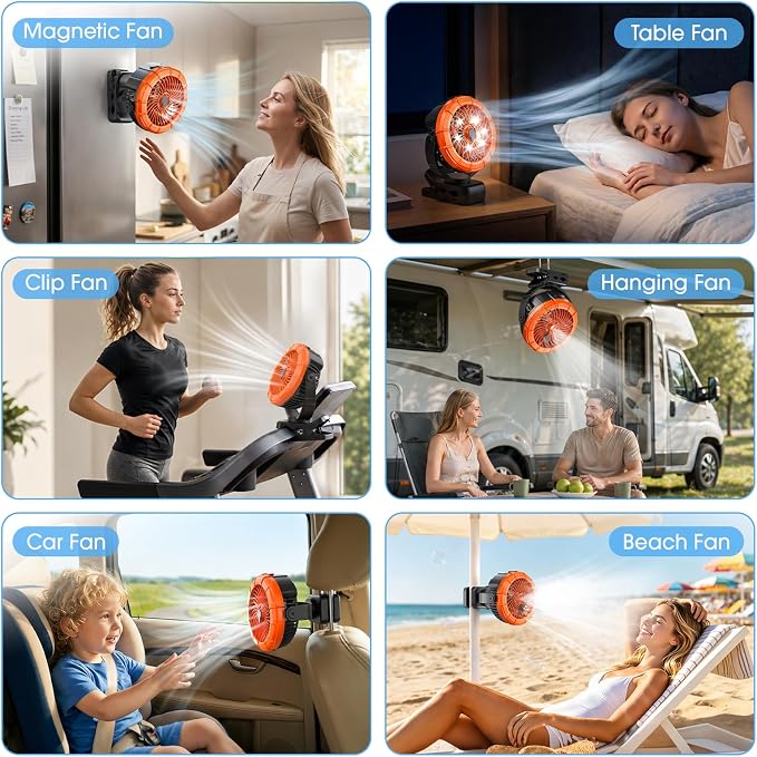Ausic Misting Golf Cart Fans, Portable Magnetic Cruise Fan with Mist, [Max 45H Runtime] Outdoor Clip on Fan, Camping Stroller Fan with LED/Cooling Spray, Battery Rechargeable Fan for Travel/Beach - Image 8