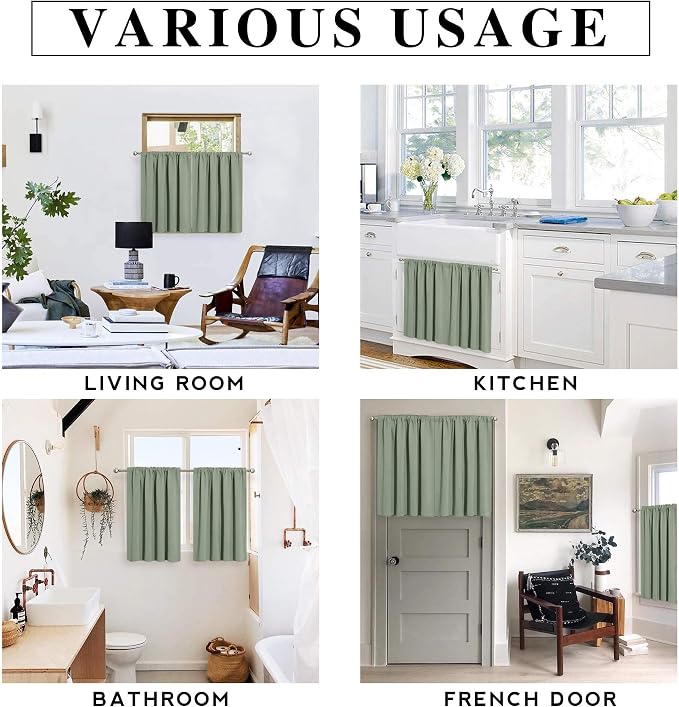 RYB HOME Short Grayish Green Blackout Curtains for Small Bedroom Window | Thermal Insulating, UV Blocking, Privacy Protection, Drapes/Tiers for Basement Garage Bathroom, W42 x L36, 2 Panels - Image 7