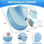 CushZone XL Memory Foam Seat Cushion for Office & Car, Light Blue | U-shaped Coccyx Cutout, Contoured Design, Breathable Removable Mesh Cover, Non-Slip Base, Carry Handle - Image 3