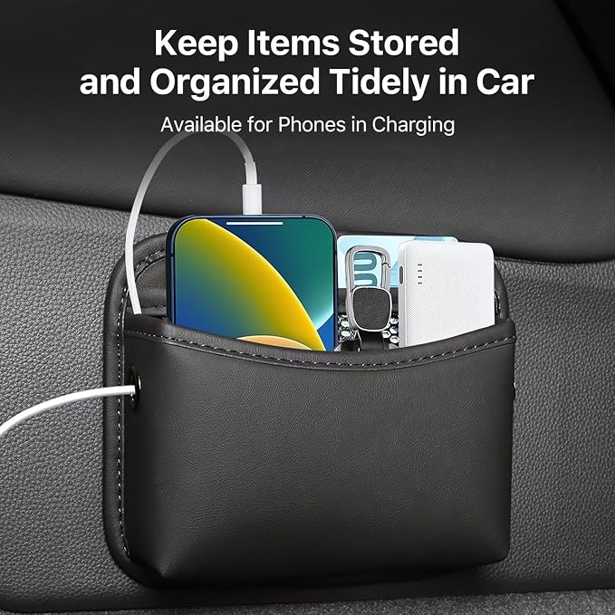 SOOPII 2Pack Car Seat Side Storage Pocket, PU Leather Small Organizer, Multifunctional Console Side Organizer Bag for Phone,Keys, Sunglass and Wallet (Black) - Image 2