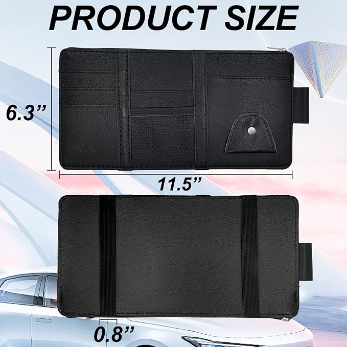 Keedolla Car Sun Visor Organizer, Auto Interior Accessories Pocket Organizer Visor Storage Pouch Sunglasses Holder with Zipper Pocket for Truck, SUV - Black - Image 3