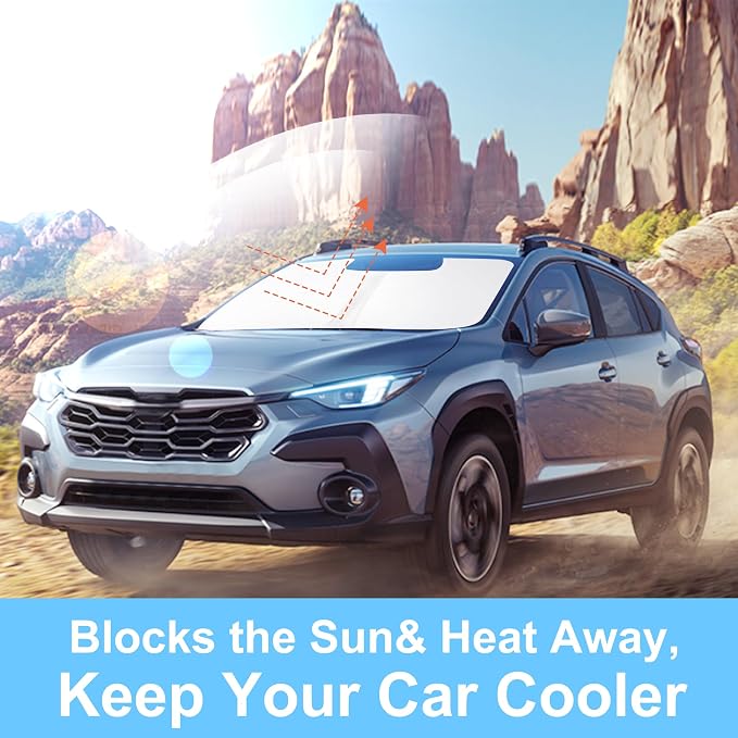 Front Windshield Sun Shade Foldable Car Front Window Sun Shade Windshield Shade Custom Fit for 2018-2023 Su-baru Crosstrek Block UV Rays Heat Keep Car Cooler - Image 4
