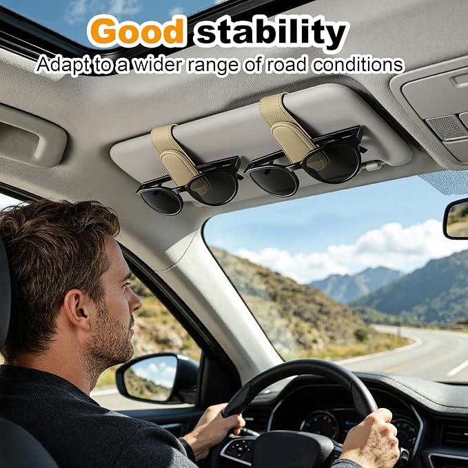 Sunglass Holder for Car Visor Magnetic Leather Visor Sunglasses Clip Eyeglass Hanger Clip for Car Sun Visor Beige 1 Pack - Image 9