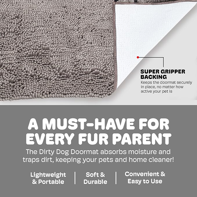 Dog Gone Smart Dirty Dog Doormat - Super Absorbent Polyamide Rug Pulls in Moisture & Dirt - Fast Drying for Clean Floors, Non-Slip, Machine Washable Mat for Muddy Paws - Grey, 23 x 16 Inches - Image 5