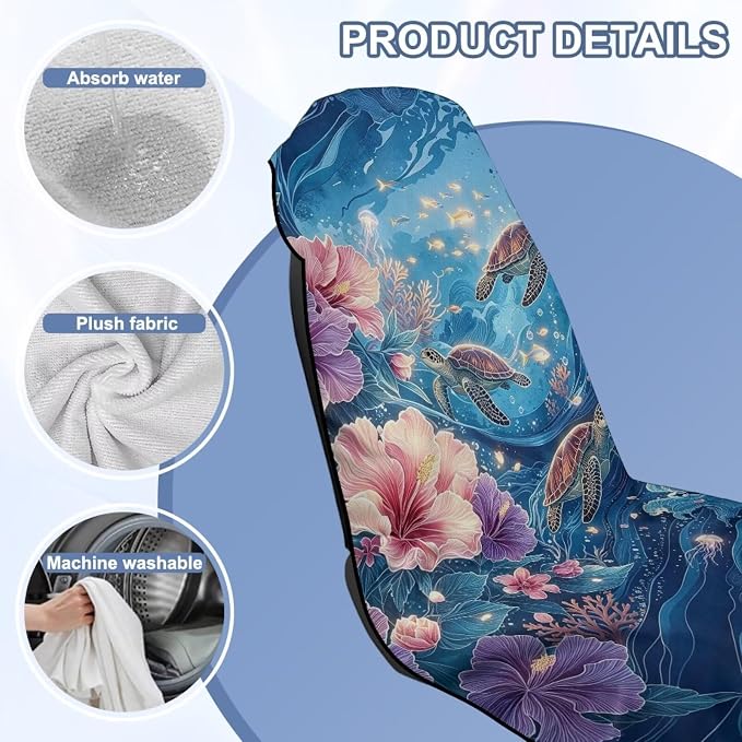 Sea Turtle Print Towels for Car Seats After Gym Hibiscus Jellyfish Print Car Seat Towel Covers Front Seats Universal Front Seat Covers for SUV Sedan Truck - Image 6