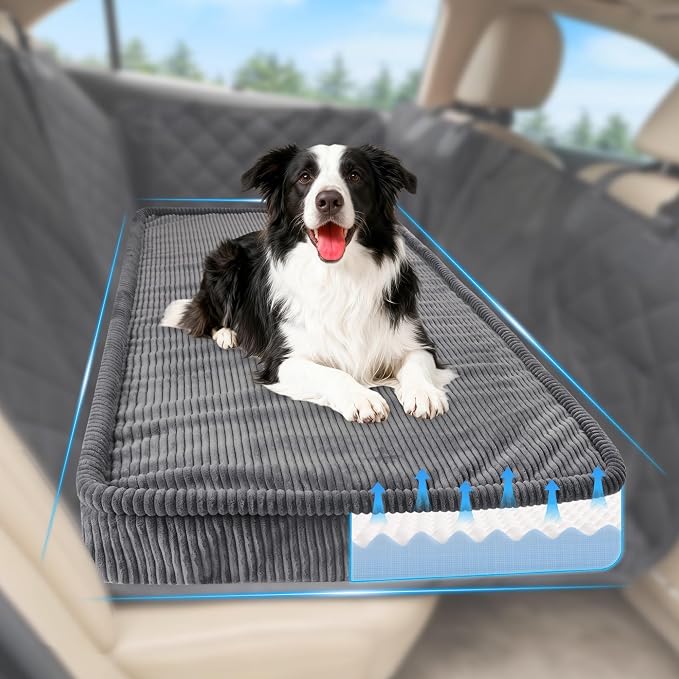 Loiion Dog Car Bed, Non-Slip Backseat Extender Pet Mat 50"x24.6"x4" | Removable, Washable Dog Bed With Waterproof Liner Protects Car Seats, Anti-Slip Travel Bed For Dogs by Loiion