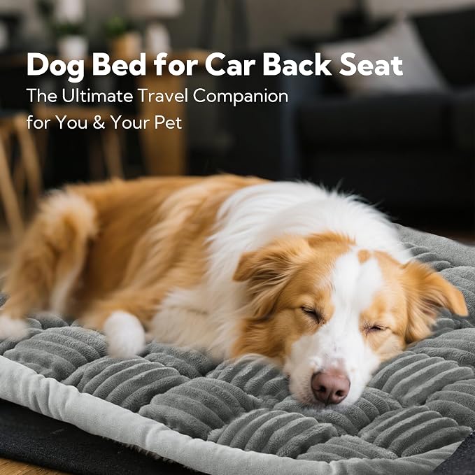 Soulbond Dog Bed for Car Back Seat Backseat Pet Bed Mat, Light Gray | Non-Slip Travel Pet Mat, Fuzzy Plaid Dog Seat Cover, Fit for Backseat Extenders and Trucks SUVs - Image 4