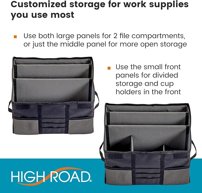 Passenger Seat Organizer and Car File Organizer for Mobile Office Work | High Road's Car Office Organizer is a Desktop and Filing Organizer with Adjustable Divider Panels for Custom Storage - Image 3