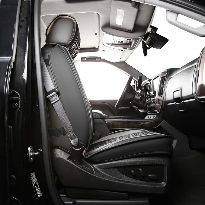 Chevy Silverado Seat Covers,Leather Seat Covers for GMC Sierra,Custom Fit 2007-2026 1500 2500HD 3500HD Crew Double Extended Regular Cab,LT LZT RST Trail Boss(Front Pair,Black Grey) - Image 7
