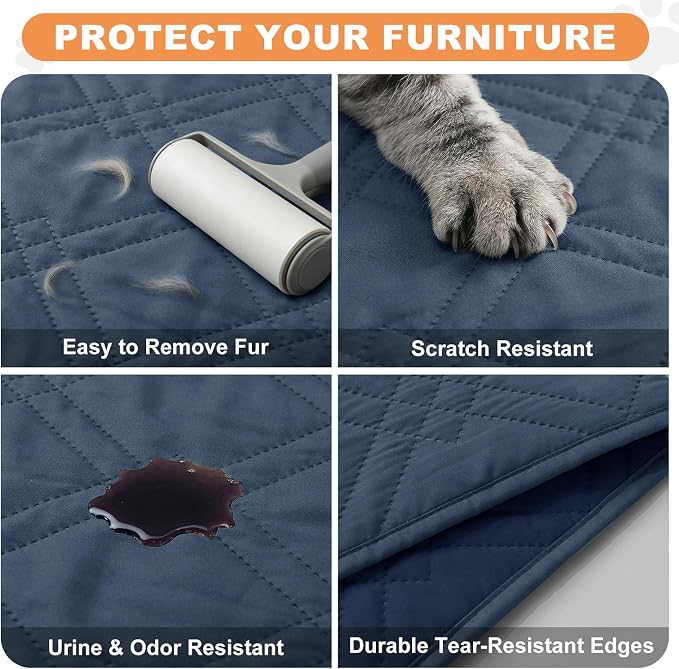 100% Waterproof Bed Cover Dog Blanket,Berlin Blue+Navy Blue 42"x50" | ,7-Layer Reversible Couch Covers for Dogs Met for Sofa Furniture Car Camping - Image 6